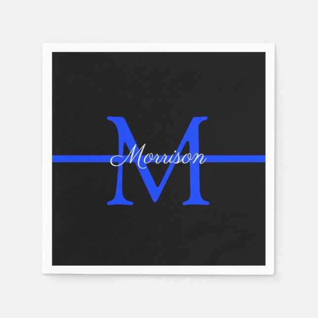Thin Blue Line Police Retirement Party Monogram Napkin (Front)