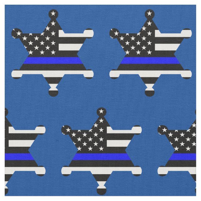 Thin Blue Line Police Sheriff Badge Pattern Fabric (Close Up)