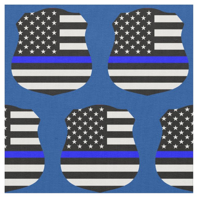 Thin Blue Line Police Shield Pattern Fabric (Close Up)