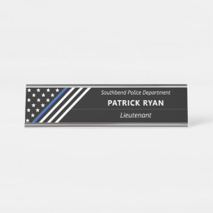 Thin Blue Line Police Stars Stripes Monogram Desk Name Plate