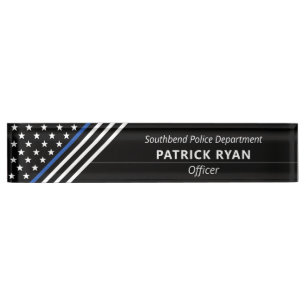 Thin Blue Line Police Stars Stripes Monogram Nameplate
