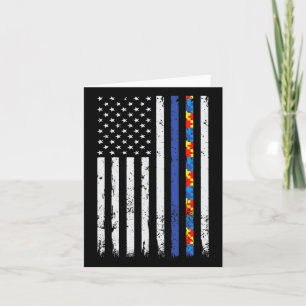 Thin Blue Line Police Support Autism 4th July Mum  Card