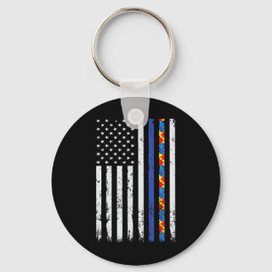 Thin Blue Line Police Support Autism 4th July Mum Key Ring