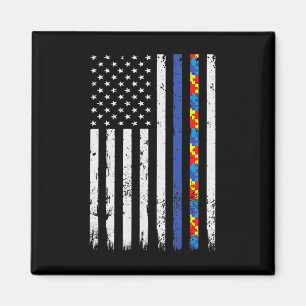 Thin Blue Line Police Support Autism 4th July Mum  Magnet