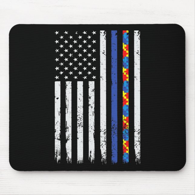 Thin Blue Line Police Support Autism 4th July Mum  Mouse Pad (Front)