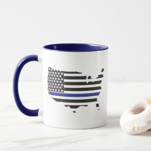 Thin Blue Line Police Support, USA Flag Patriotic Mug