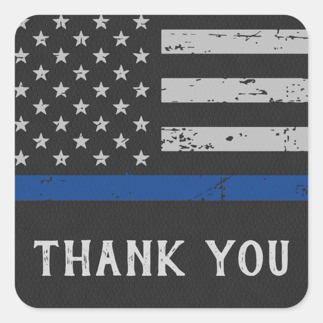 Thin Blue Line Police Thank You Square Sticker (Front)