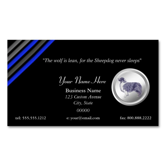Thin Blue Line Police "The Sheepdog Never Sleeps"  Magnetic Business Card (Front)