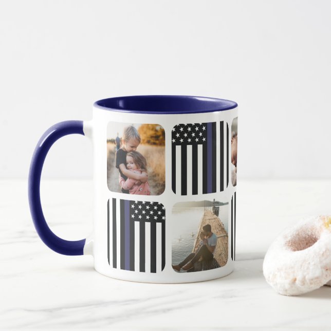 Thin Blue Line Policeman Photo Coffee Mug (With Donut)