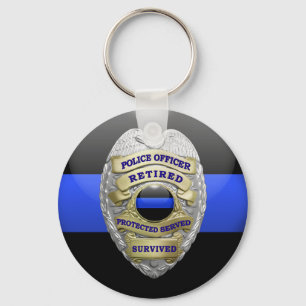 Thin Blue Line Retired Badge Key Ring