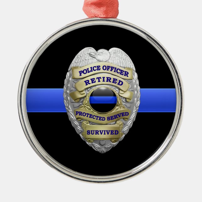 Thin Blue Line Retired Badge Metal Ornament (Front)