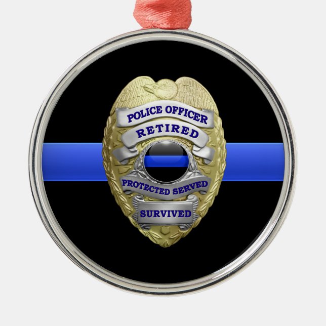 Thin Blue Line Retired Badge Metal Ornament (Front)