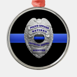 Thin Blue Line Retired Badge Metal Ornament