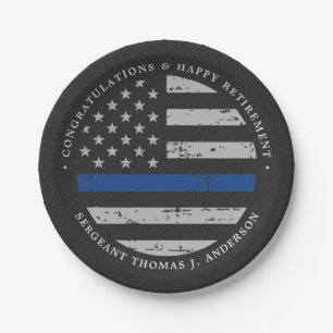 Thin Blue Line Retirement Police Congratulations Paper Plate