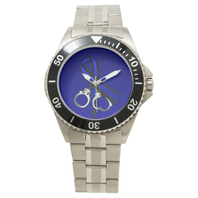 Thin Blue Line Ribbon Handcuffs Watch (Front)
