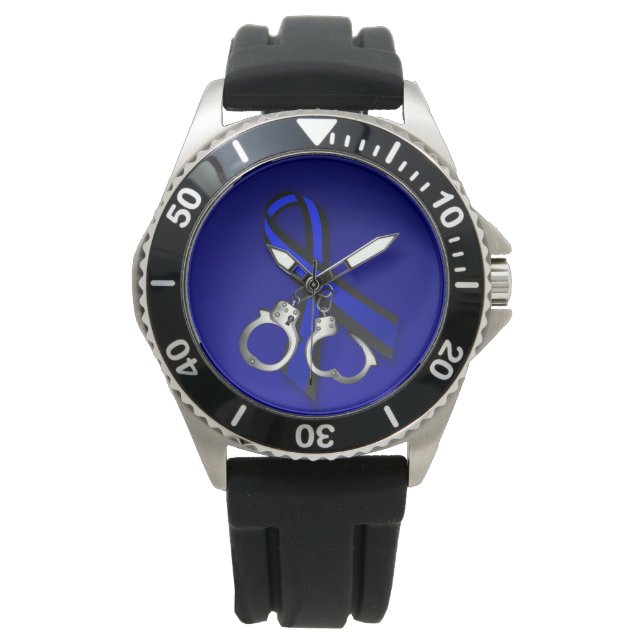 Thin Blue Line Ribbon Handcuffs Watch (Front)