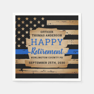 Thin Blue Line Rustic Police Retirement Party Napkin
