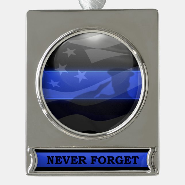 Thin Blue Line Salute Flag Silver Plated Banner Ornament (Front)