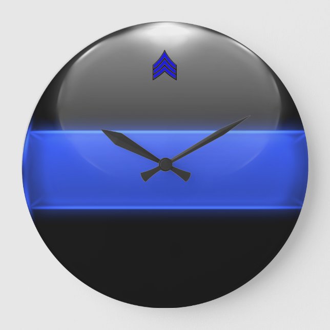 Thin Blue Line Sergeant Stripes (gold trim) Large Clock (Front)