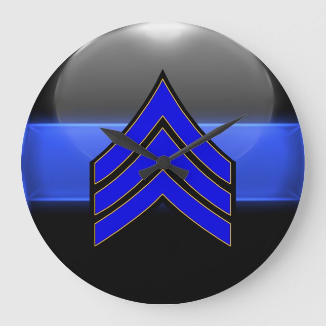 Thin Blue Line - Sergeant Stripes Rank Insignia Large Clock (Front)