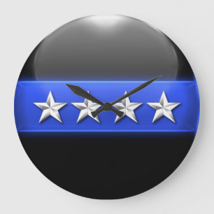 Thin Blue Line - Silver 4-Star Chief Rank Insignia Large Clock