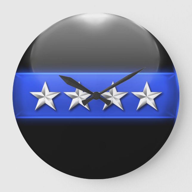 Thin Blue Line - Silver 4-Star Chief Rank Insignia Large Clock (Front)