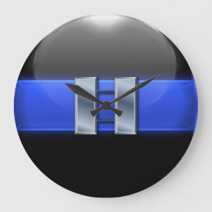 Thin Blue Line - Silver Police Captain Bars Large Clock