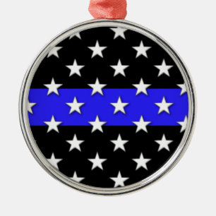 Thin Blue Line Stars and Stripes Metal Tree Decoration