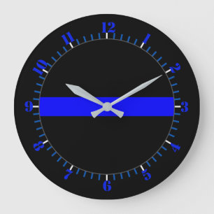 Thin Blue Line Symbolic Memorial on a Large Clock