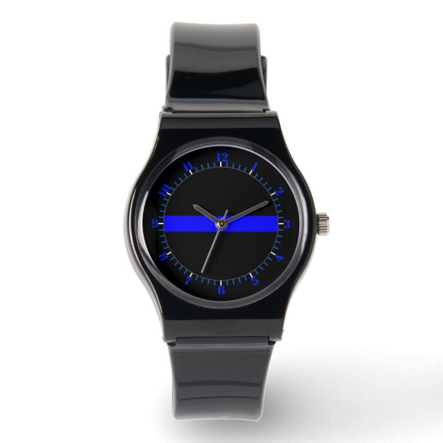 Thin Blue Line Symbolic Memorial on a Watch (Front)