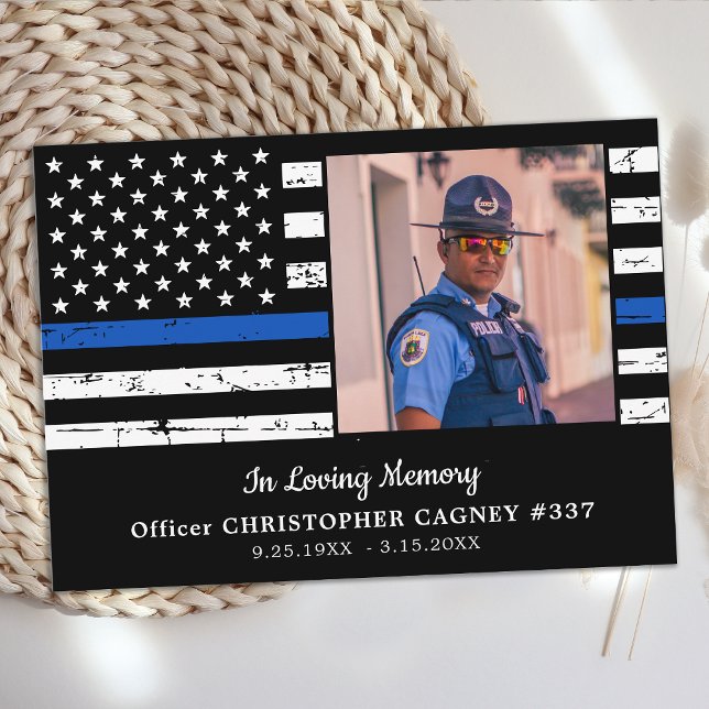 Thin Blue Line Sympathy Police Memorial Funeral Thank You Card (Creator Uploaded)