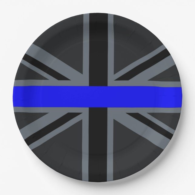 Thin Blue Line Union Jack Design Paper Plate (Front)