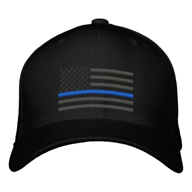 Thin Blue Line US Flag in Charcoal Embroidered Hat (Front)