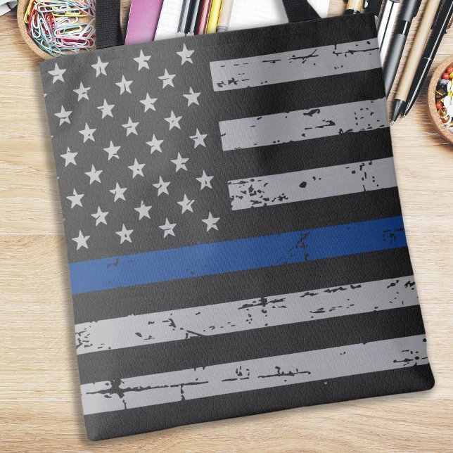 Thin Blue Line USA American Flag - Police Officer Tote Bag (Creator Uploaded)