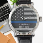 Thin Blue Line - USA American Flag - Police Watch<br><div class="desc">Thin Blue Line Police Watch - American flag design in Police Flag colours ,  distressed design .
Lovely gift to your favourite police officer . Personalise with name. 
COPYRIGHT © 2020 Judy Burrows,  Black Dog Art - All Rights Reserved.</div>