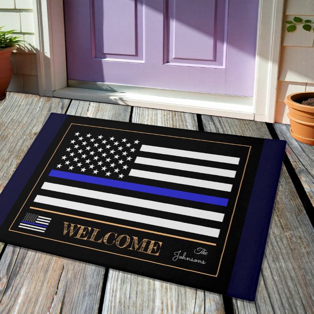 Thin Blue Line USA & American Flag police Welcome  Doormat (Creator Uploaded)