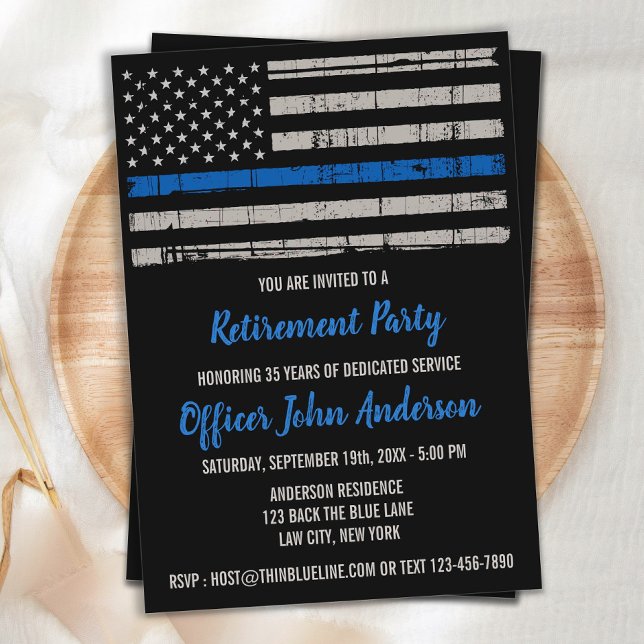 Thin Blue Line - USA FLAG Blue - Police Retirement Invitation (Creator Uploaded)
