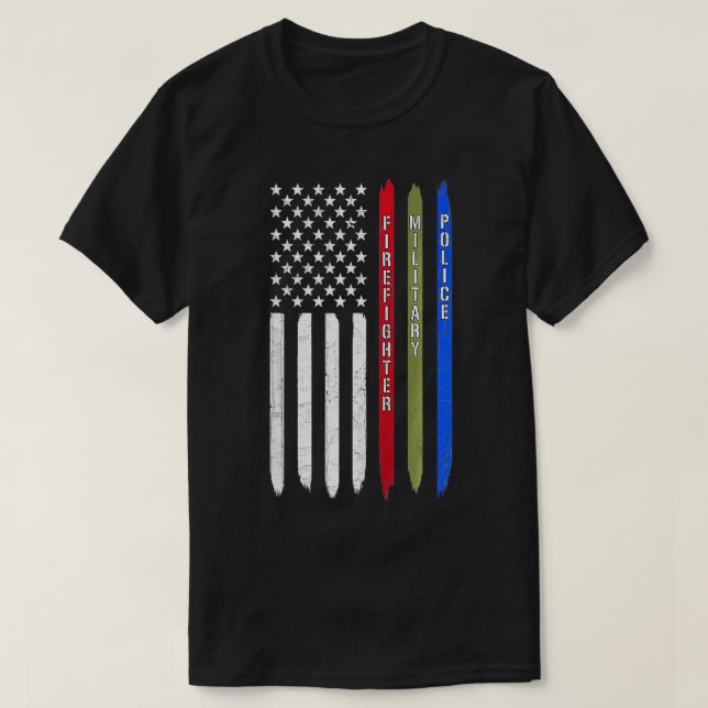 Thin Blue Red Green Line American Flag Police Mili T-Shirt (Design Front)