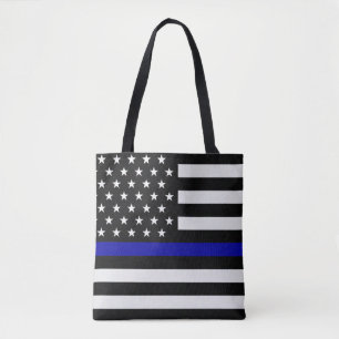 Thin Blue/Red Line Flag Tote Bag