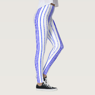 Thin Blue Speckled Vertical Line Pattern Leggings