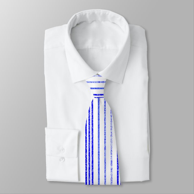 Thin Blue Speckled Vertical Line Pattern Neck Tie (Tied)