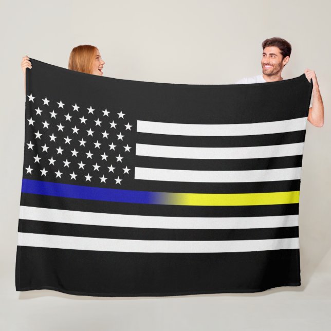 Thin Blue/Yellow Line Flag Fleece Blanket (In Situ)