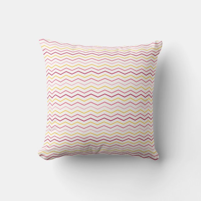 Thin Chevron Pattern Pink and Yellow Cushion (Front)
