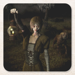 Thin female carrying lamp square paper coaster