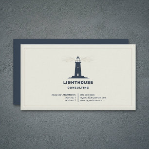 Thin Frame & Navy Blue Lighthouse Business Card