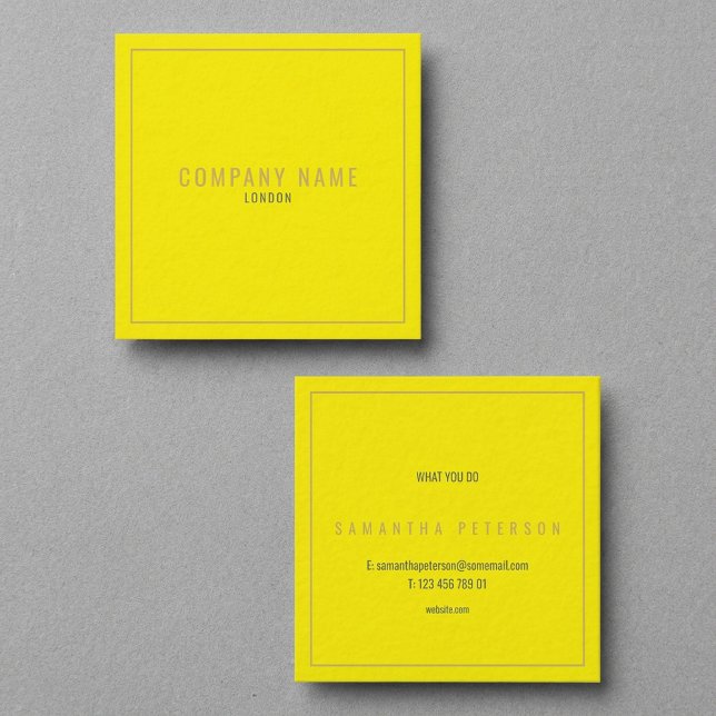 Thin gold border neon yellow square business card (Thin gold border neon yellow square business card.)