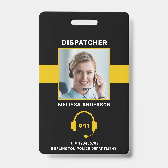 Thin Gold Line Custom Photo 911 Dispatcher ID Card Badge (Front)