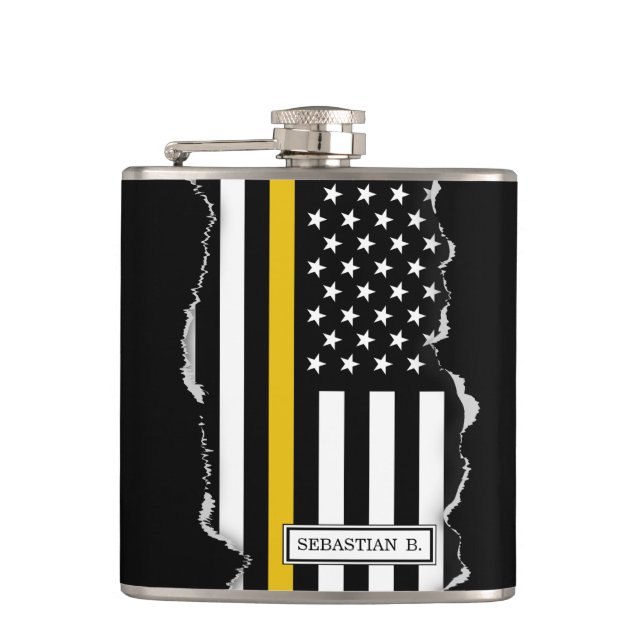Thin Gold Line Dispatch USA Flag Torn Out Look Hip Flask (Front)