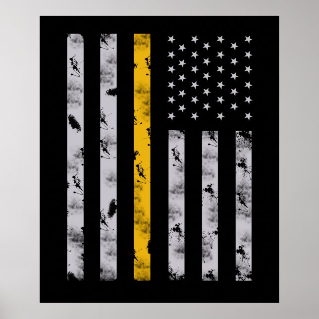 Thin gold line flag 911 dispatcher distressed poster (Front)