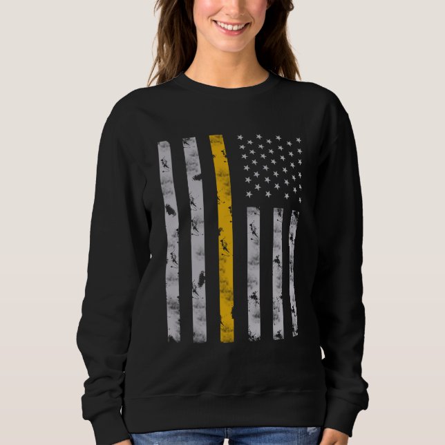 Thin gold line flag 911 dispatcher distressed sweatshirt (Front)